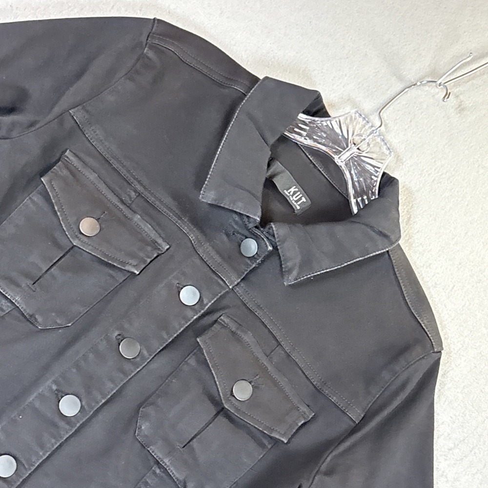 KUT From The Kloth Women Denim Jacket Trucker Biker Style Edgy Black Size Medium